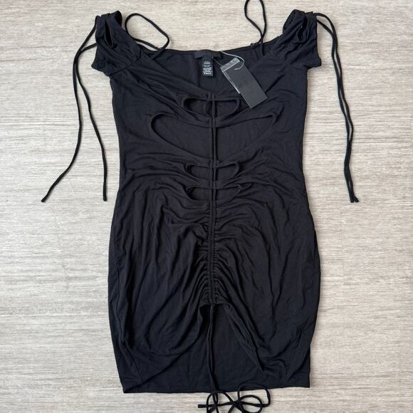 Revolve H:ours Roxi Mini Dress Black NWT S Ruched Off The Shoulder Bodycon - Picture 4 of 8